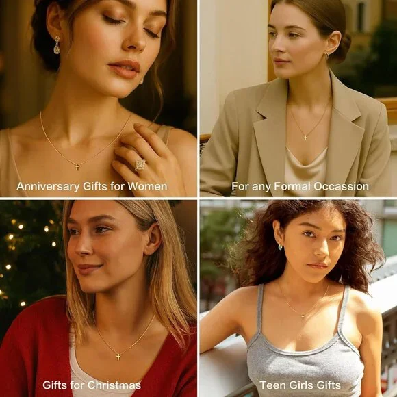 Women 01 Tiny Cross - Gold 14K Gold Silver Cross Necklace - Non Tarnish Jewelry - Picture 8 of 9